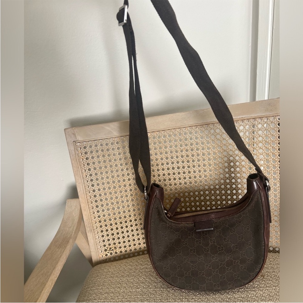 Gucci Brown Monogram Crossbody Bag with Dark Brown Strap